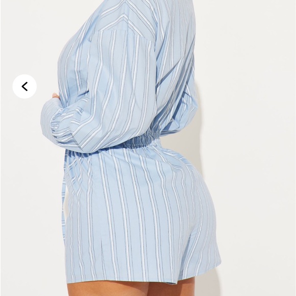 NWT FASHION NOVA WORKFLOW POPLIN LONG SLEEVE ROMPER STRIPED LIGHT BLUE - Picture 3 of 6